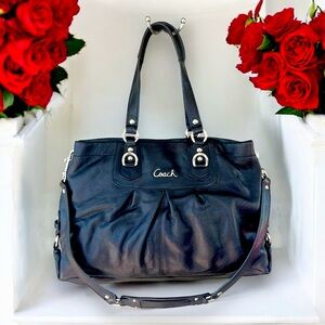 COACH Bag Purse Black Leather with Purple Satin Lining